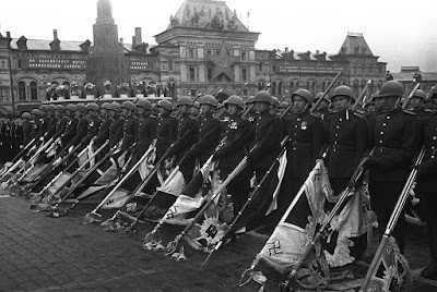 Soviet soldiers with lowered standards of the defeated Nazi forces during the Victory Day parade in Moscow, on June 24, 1945.