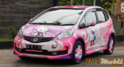 modifikasi mobil honda jazz hello kitty