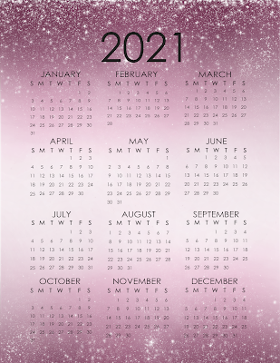 Free 2021 Printable Glitter One Page Calendars