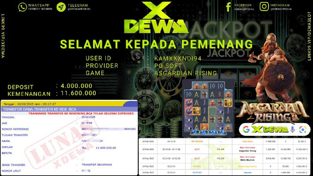 Jackpot 11.600.000 Asgardian Rising di XDEWA Cair 100%
