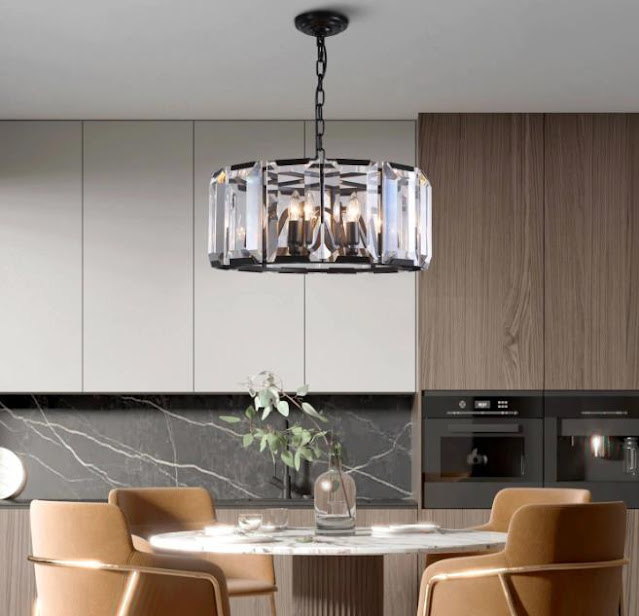 A Vintage White Kitchen With An Antique Chandelier