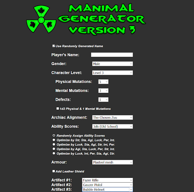 Mutant Crawl Classics Manimal Character Generator Version 3