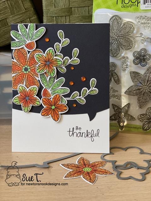 Be thankful by Sue features Beautiful Blossoms, Autumn Newton, and Speech Bubbles by Newton's Nook Designs; #inkypaws, #newtonsnook, #thankyoucards, #cardmaking
