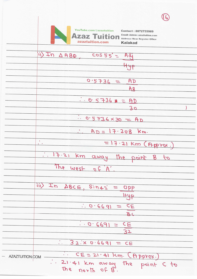 TN Samacheer 10 Maths Trigonometry Chapter 6 Hand Written Solution