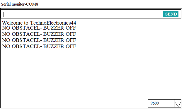 ARDUINO WITH IR OUTPUT WINDOW-NO OBSTACLE-TechnoElectronics44