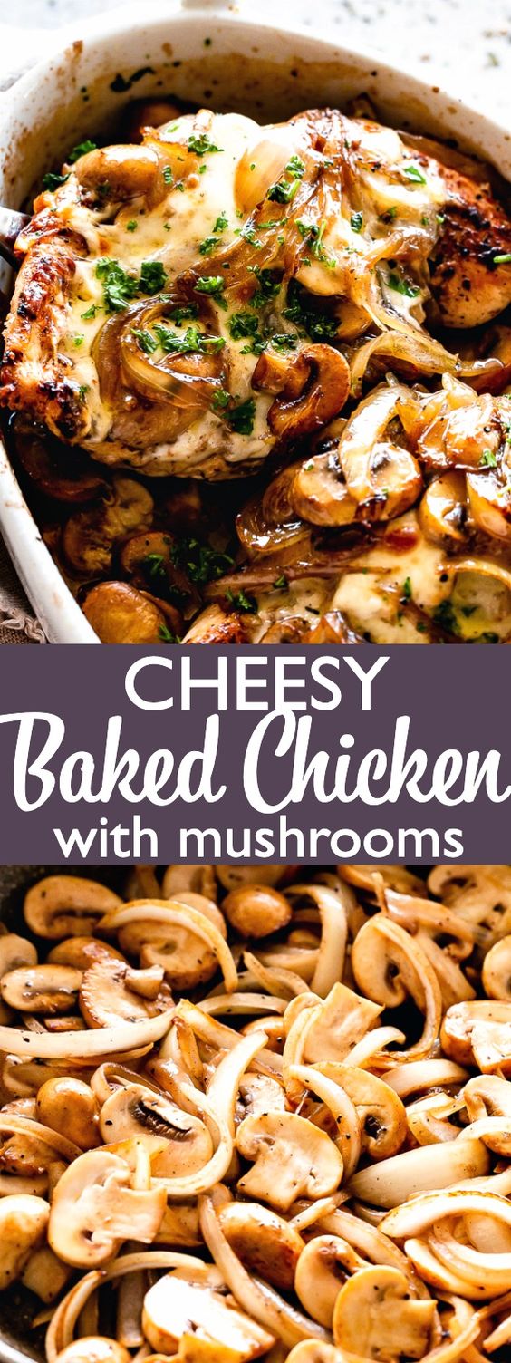 Cheesy Baked Chicken with Mushrooms - Low carb recipe for Baked chicken breasts covered in mozzarella cheese and deliciously caramelized mushrooms. #bakedchicken #chickenrecipes #mushrooms #cheese #lowcarb #ketorecipes Cheesy Baked Chicken with Mushrooms - Low carb recipe for Baked chicken breasts covered in mozzarella cheese and deliciously caramelized mushrooms. #bakedchicken #chickenrecipes #mushrooms #cheese #lowcarb #ketorecipes