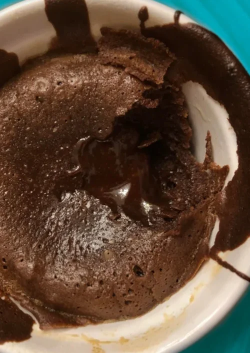 chocolate lava cake in a mug or ramekin