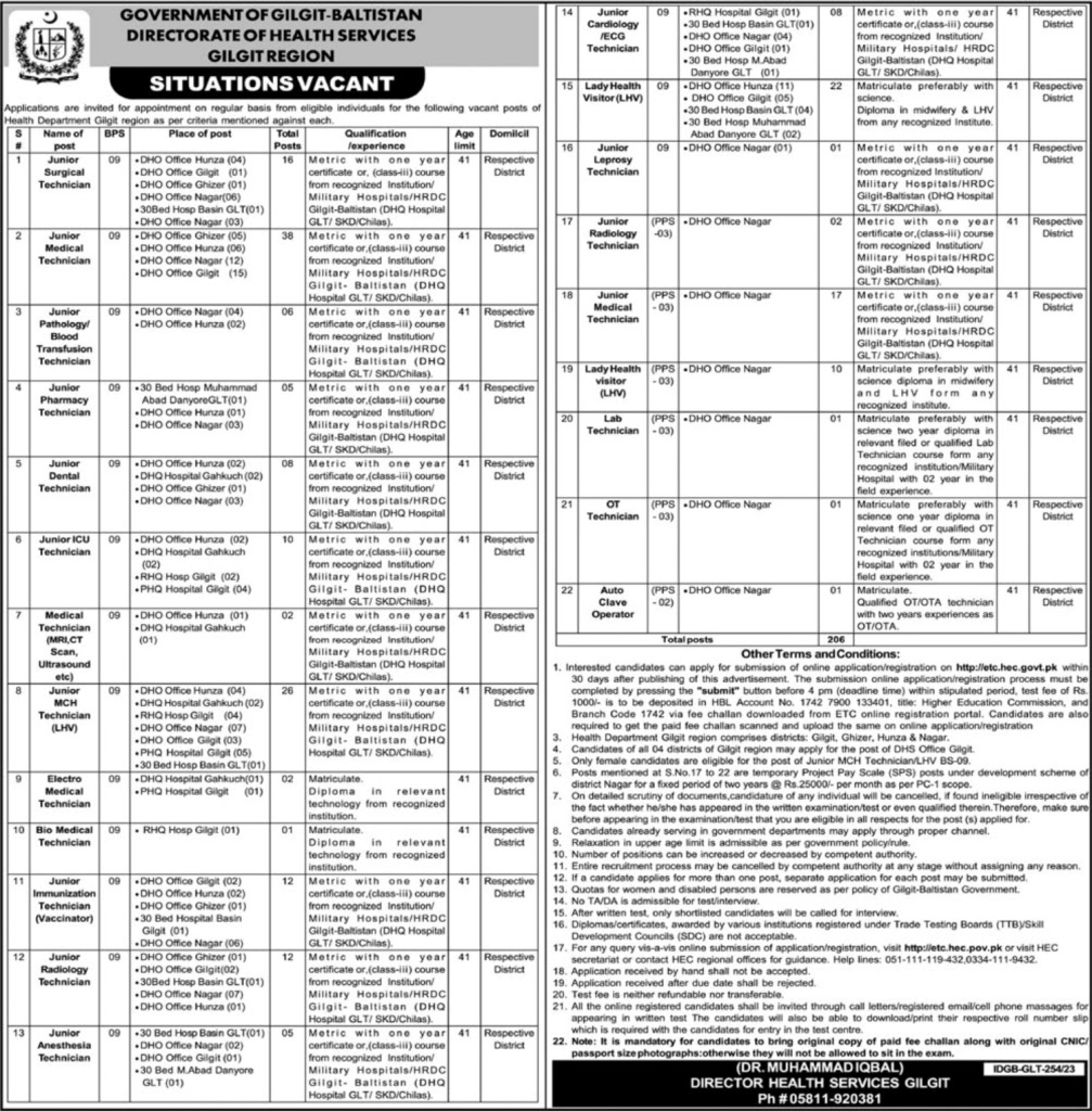 Health Department Gilgit Baltistan Jobs 2023 || Apply Online