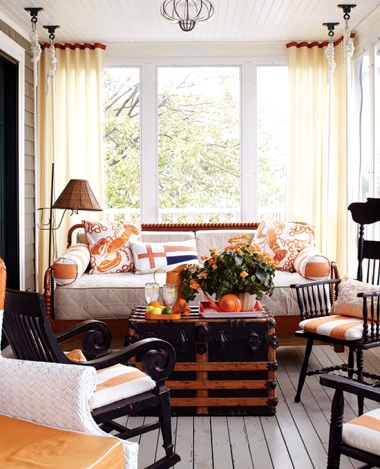 orange decor on porch