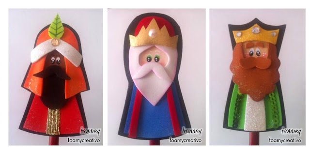 Lapifuchos planos, reyes magos en foami, foamycreativo