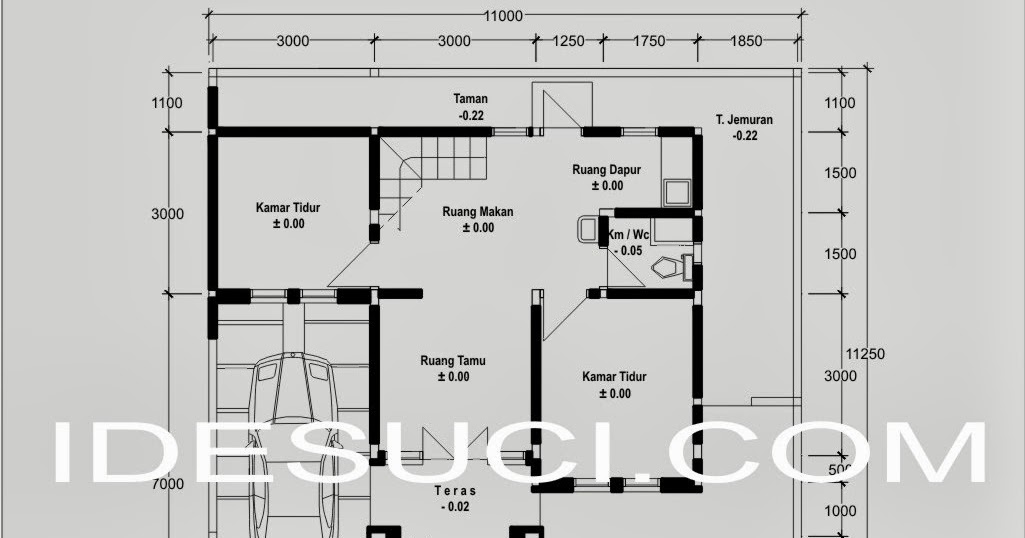 sketsa desain gambar  denah lantai  1 rumah type 80 terbaru 