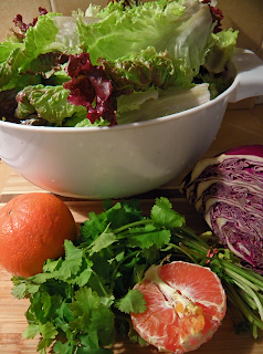 Red Leaf Lettuce, Oranges, Cilantro, Red Cabbage