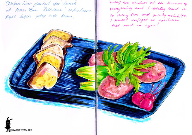 Drawing of chicken liver parfait at MONA by Marta Tesoro aka Rabbit Town Art