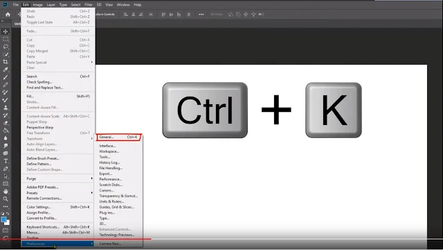 نقوم بفتح الاعدادات عن طريق الضغط على الاختصار Ctrl + K