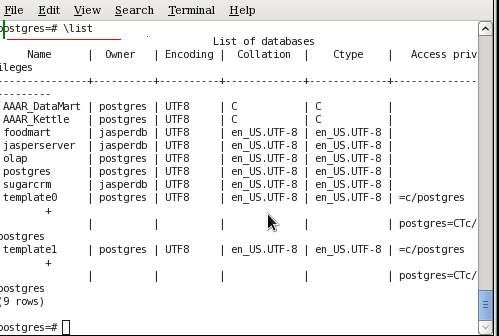 Postgres show databases command