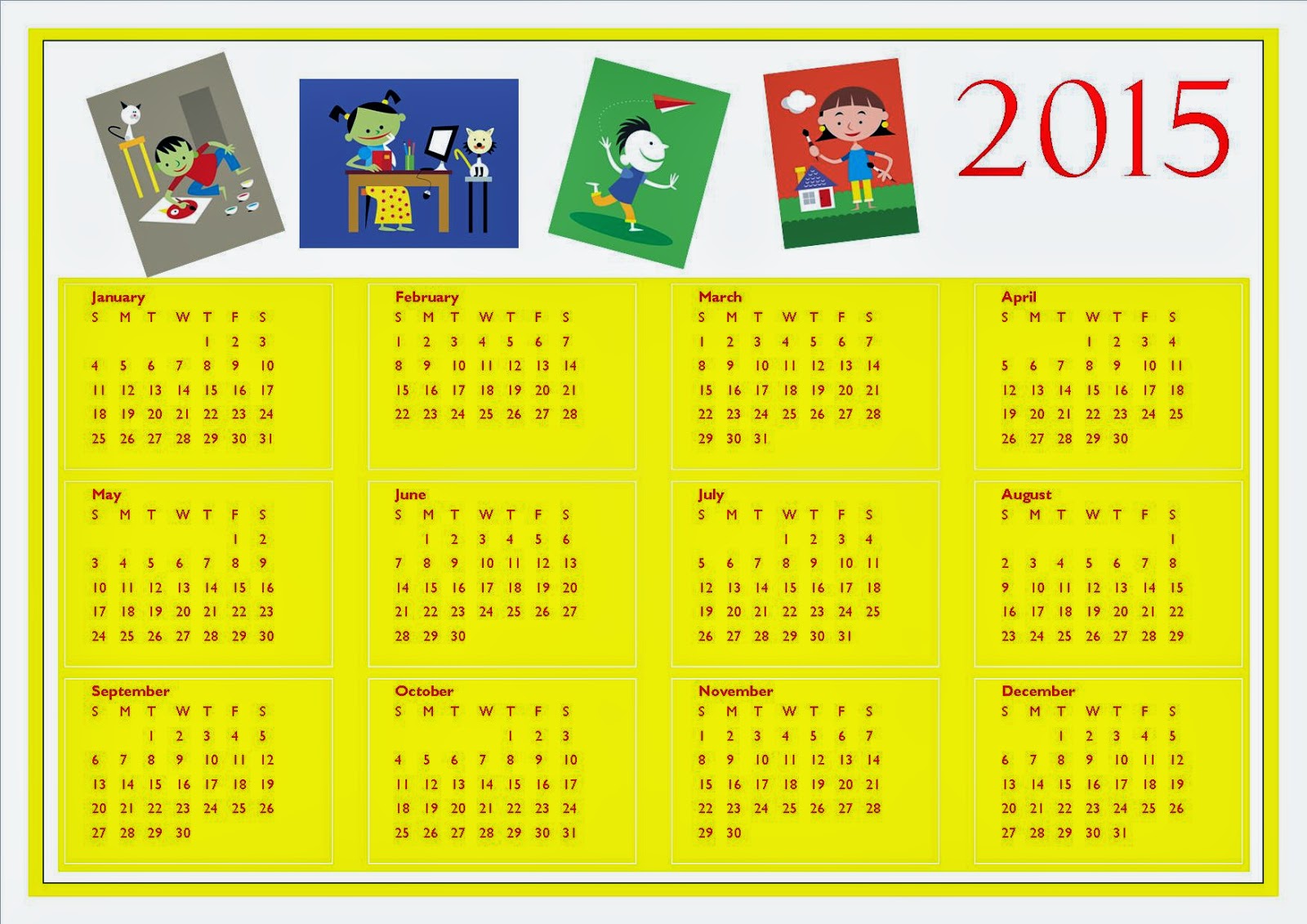 Free Printable 2015 Calendar For Kids