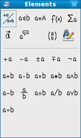 OpenOffice.org 3.3 math formula editor elements