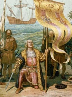 Dibujo del Descubrimiento de América con Cristobal Colón 