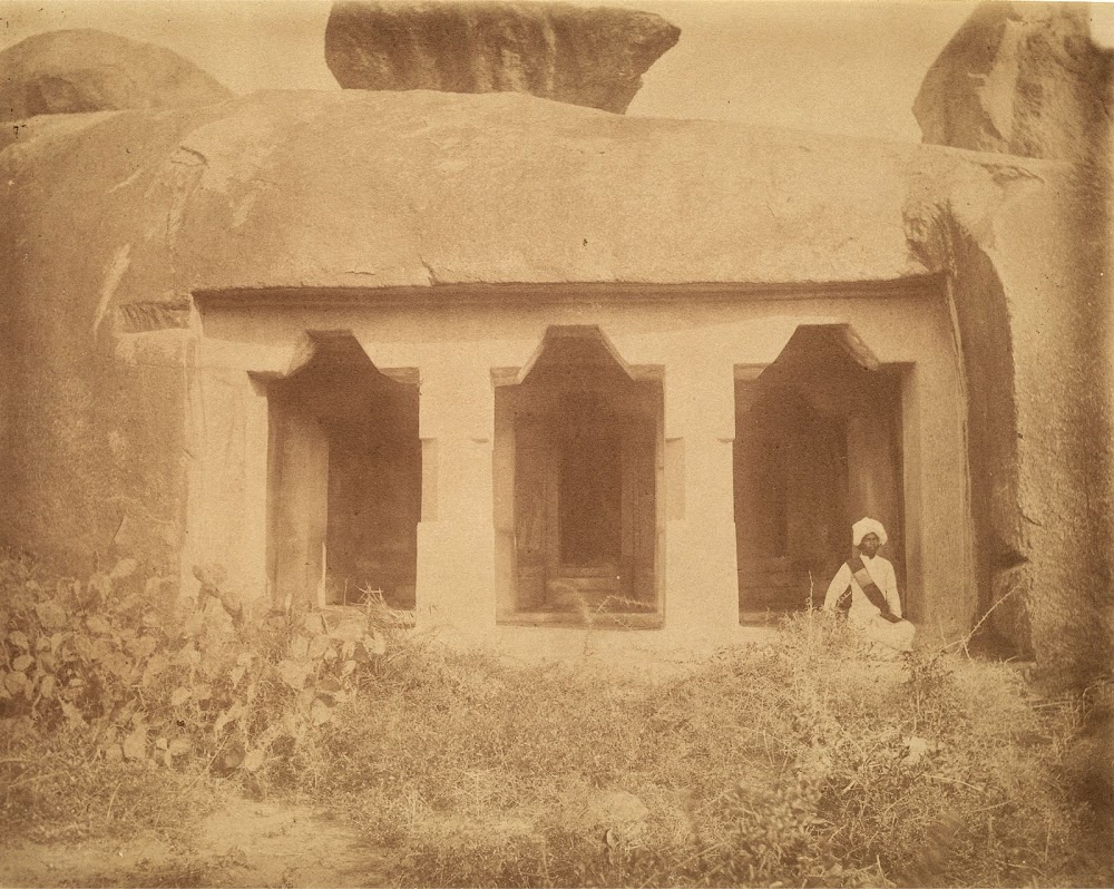 Front view of the Dharmaraja Cave Temple, Mamallapuram, Tamil Nadu - c.1885