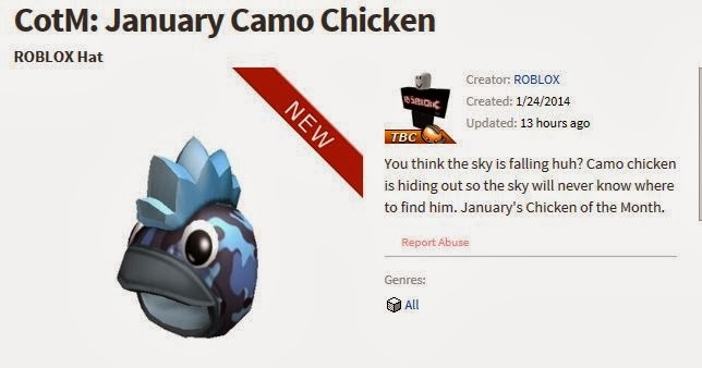 Unofficial Roblox Chicken Of The Month Roblox - roblox tbc hat