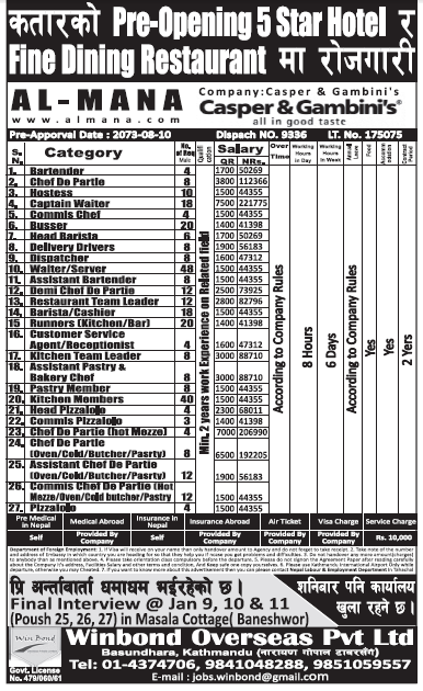 Jobs in Qatar 5 Star Hotel for Nepali, Salary Up to Rs 2,21,775