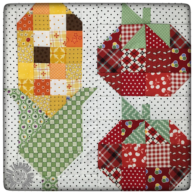 Corn and Tomatoes Block by Thistle Thicket Studio for Lori Holt's Farm Girl Vintage Sew Along. www.thistlethicketstudio.com