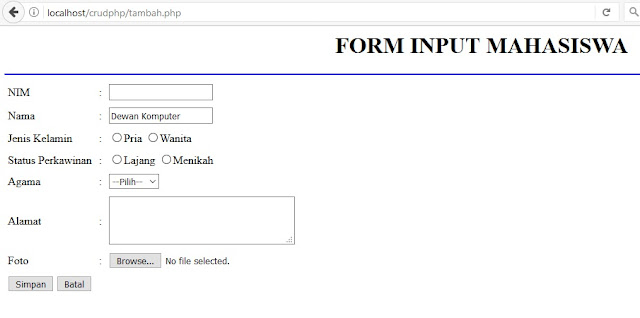 Crud pada PHP & MySQL - Cara Input Data Pendaftaran 