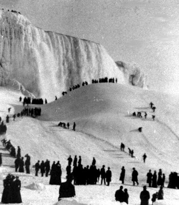 Great mass of frozen spray and ice-bound American Falls Niagara