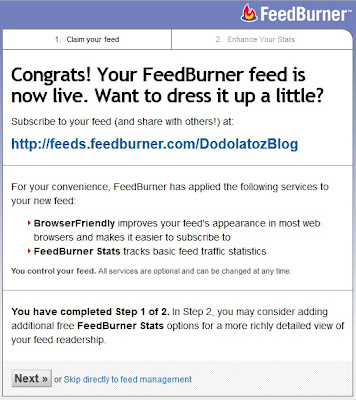 tampilan congrats pada feedburner