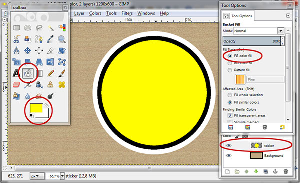 Fill yellow color on the sticker.