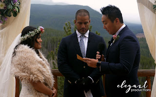 Wedding ceremony bride and groom reading personalized vows