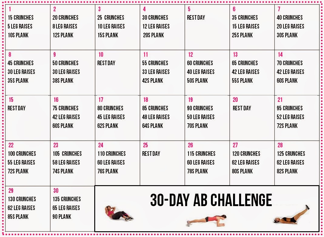 Healthy Living 30 Day Ab Challenge Calendar