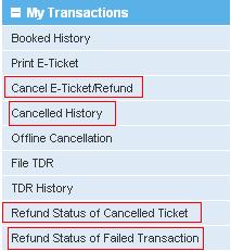 Status of Cancelled or Payment Failed Railway Ticket