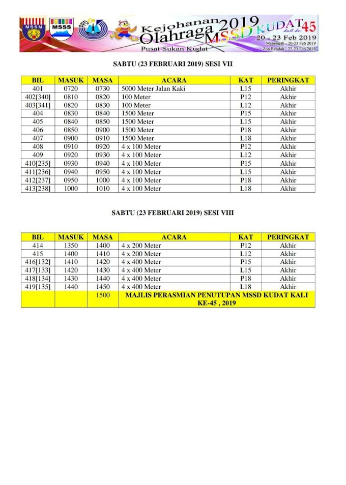 Jadual Acara Kejohanan 