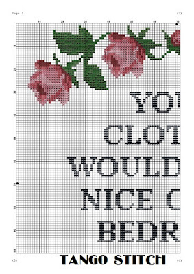 Your clothes funny romantic cross stitch pattern floral design - Tango Stitch