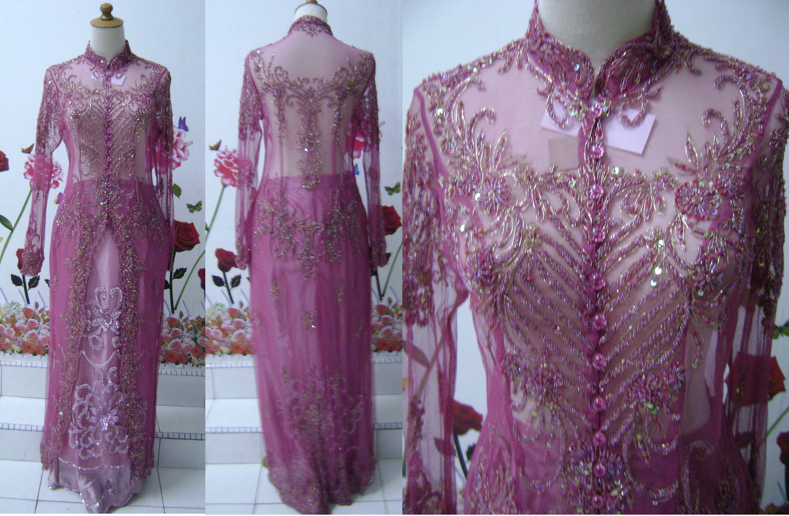  BAJU  PENGANTIN KEBAYA SULAM KEBAYA INDAH PINK  BELACAN  