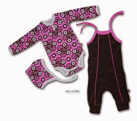 Barselsett brun rosa body bukse 68 lue 42