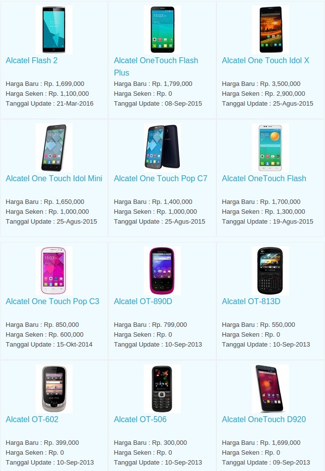 Daftar Harga Terbaru Hp Alcatel April 2016