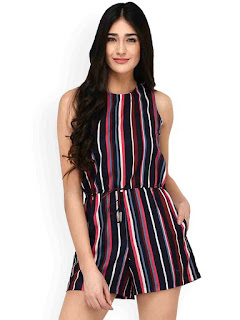 women-navy-blue--coral-striped-playsui