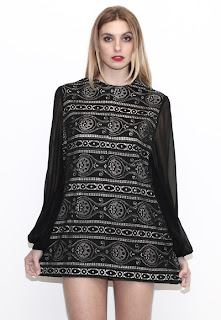 Vintage 1960's long sleeved black crochet mod mini dress.