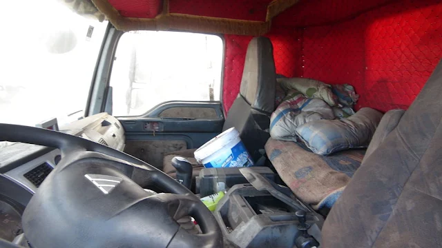 Image Attribute: Inside the cab of a coal truck. June 24, 2018 Photo by Byambajav Dalaibuyan 