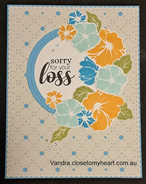 #CTMHVandra, Sympathy, Sorry for your loss, cardmaking, fussy cutting, flowers, stitched thin cuts, circles, Atlantic Hearts sketch challenge, bitty sparkles, Colour dare, stamping, floral,