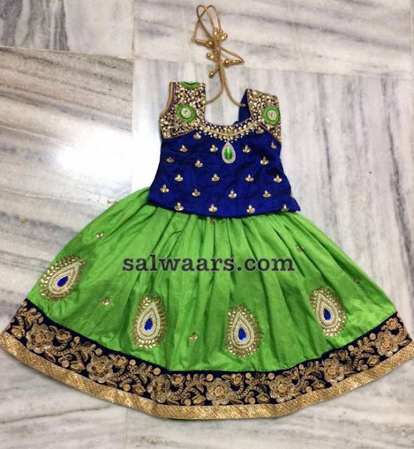 Green Kundan Lehenga with Blue Blouse