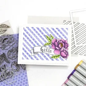Sunny Studio Stamps: Pink Peonies Frilly Frame Dies Hello Card by Mindy Baxter