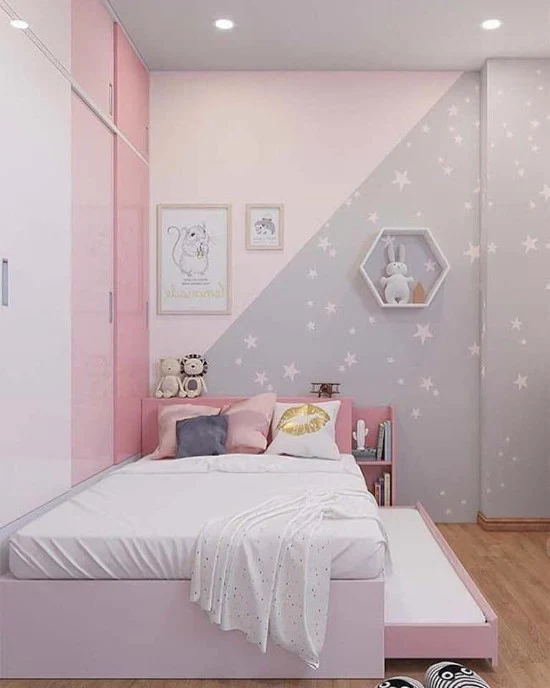 desain kamar tidur dengan kombinasi warna pink