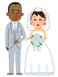 国際結婚をしたカップルのイラスト（黒人・黄色人）