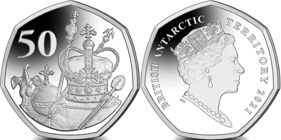 British Antarctic Territory 50 pence 2021 - The Queen's 95th Birthday - Crown Jewels