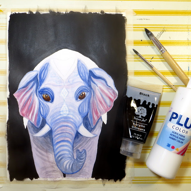 mixed media elephant work in progress