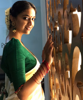Keerthy Suresh in Saree with Cute and Awesome Lovely Smile