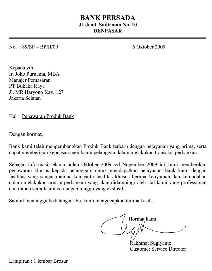 Surat Penawaran Produk Bank